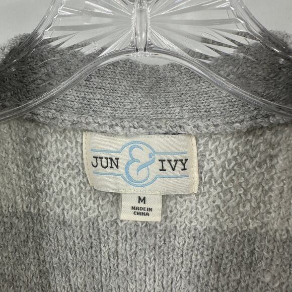 Jun & Ivy Gray Checkered Long Sleeve Open Front Knit Cardigan Size Medium - Picture 3 of 12